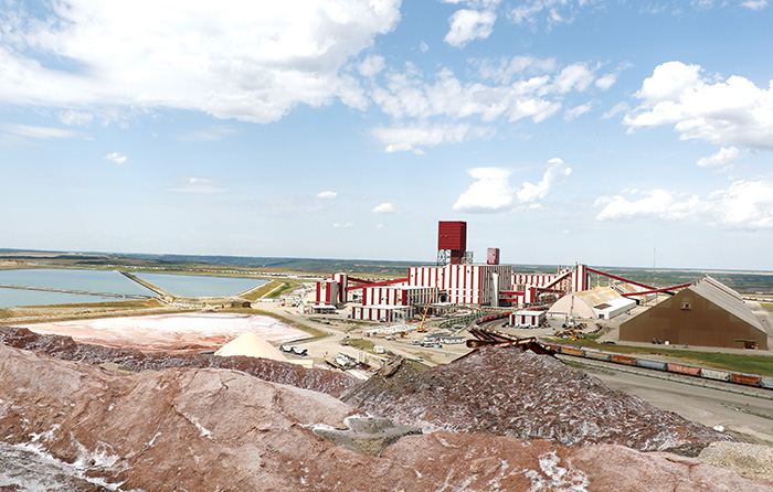 The view of the entire mine site from the top of the salt pilewhich is 60 meters highat the Nutrien Rocanville Potash mine site.<br />
